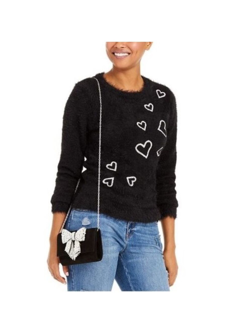 Inc Heart-Print Eyelash Sweater